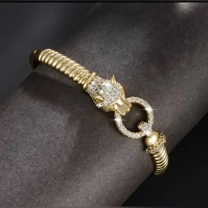 Gold Leopard Bangle Bracelet with Inlaid Simulated Diamonds